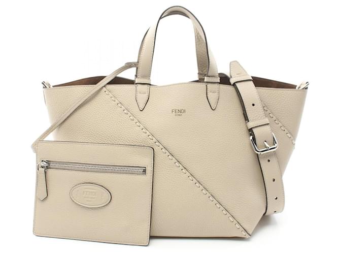 Fendi Leather Selleria Diagonal Tote Bag 7VA656AU4DF1RYU Brown Beige  ref.2173015