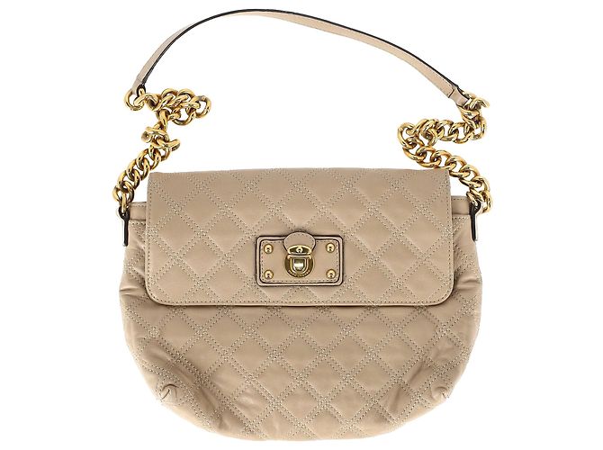 Bolsa de ombro acolchoada Marc Jacobs em couro bege