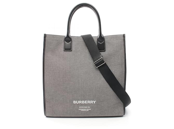 Burberry Canvas Leather Tote Bag 8050814 Grey Cloth  ref.2173055