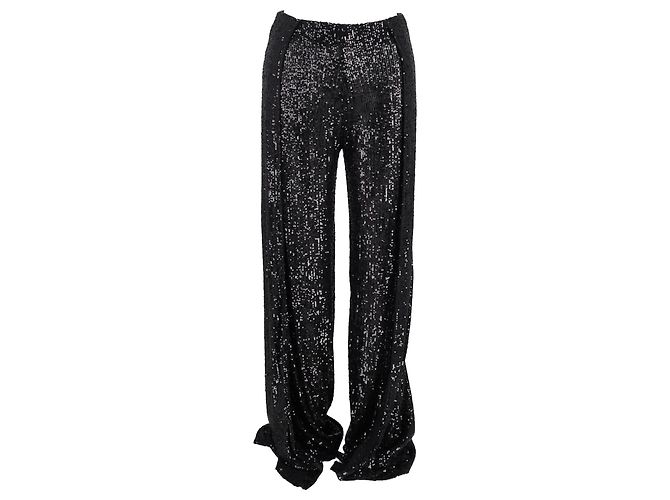 Pantalones de pierna ancha de poliéster negro con lentejuelas Tom Ford