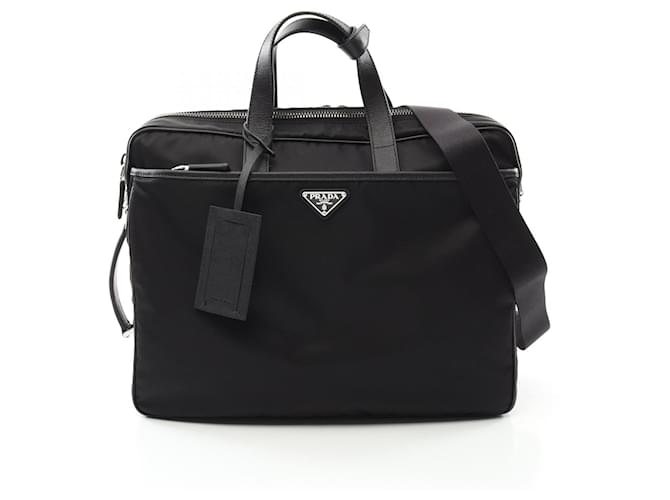 Prada Nylon Saffiano Leather Business Bag 2VE0152DMHF0002 Black  ref.2173130