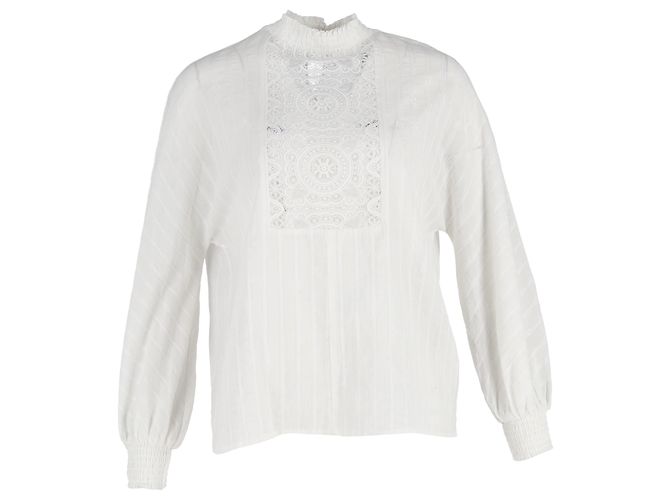 Top de renda com pregas Maje Lentel em algodão branco Cru