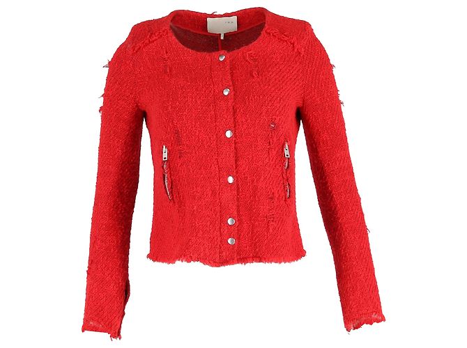 Iro Agnette Distressed Jacket in Red Tweed Dark red