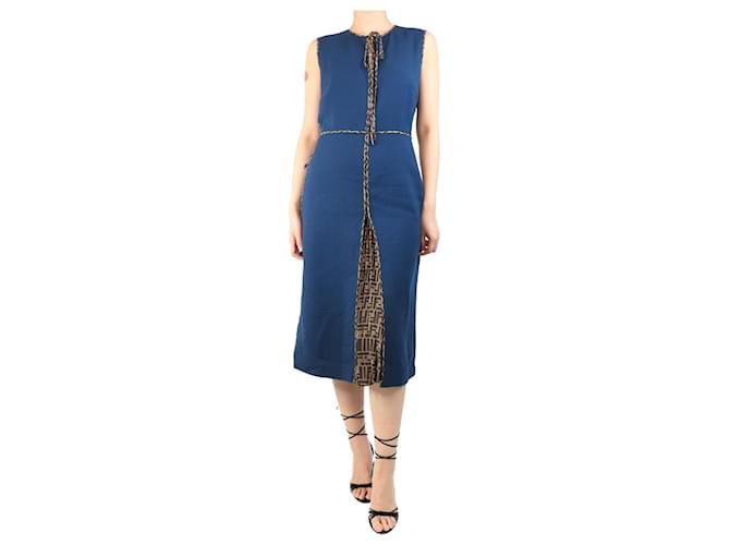 Fendi Sleeveless monogram print midi dress - size UK 12 Blue Wool  ref.2173261