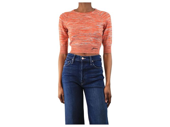 Ganni Orange Intarsia-Strick-Crop-Top - Größe XXS