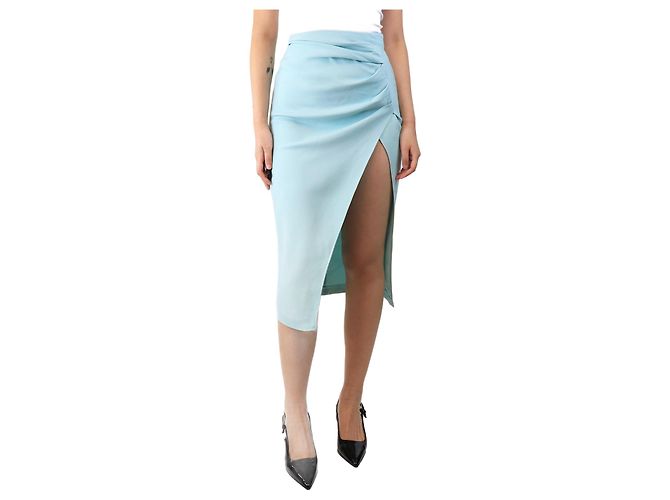 Roland Mouret Turquoise ruched midi slit skirt - size UK 8 Blue