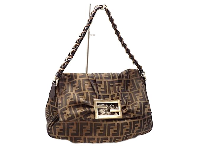 Fendi Mia Chain Shoulder Bag Brown Patent leather Cloth  ref.2173545