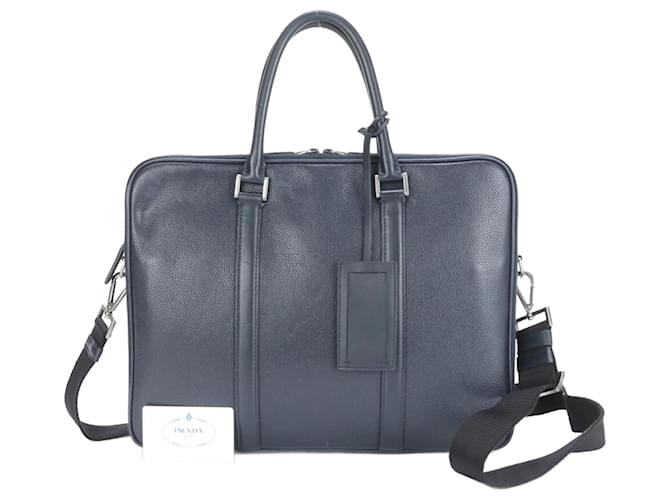 Prada Triangle Leather Shoulder Tote Bag Navy blue  ref.2173564