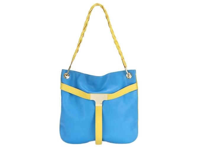 Fendi Leather Braided Shoulder Bag Blue Yellow  ref.2173566