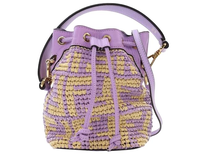 Fendi Brown Mini Zucca Raffia Mon Tresor Bucket Bag Beige  ref.2173697