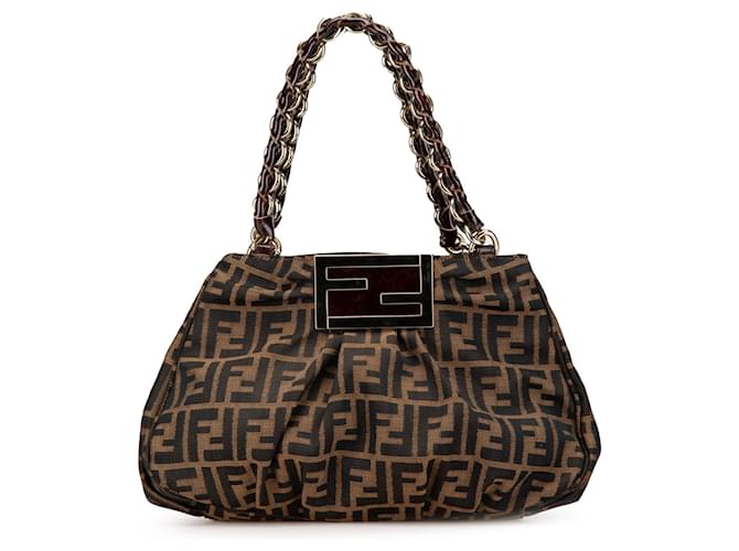 Fendi Brown Small Zucca Canvas Mia Chain Tote Cloth Cloth  ref.2173777