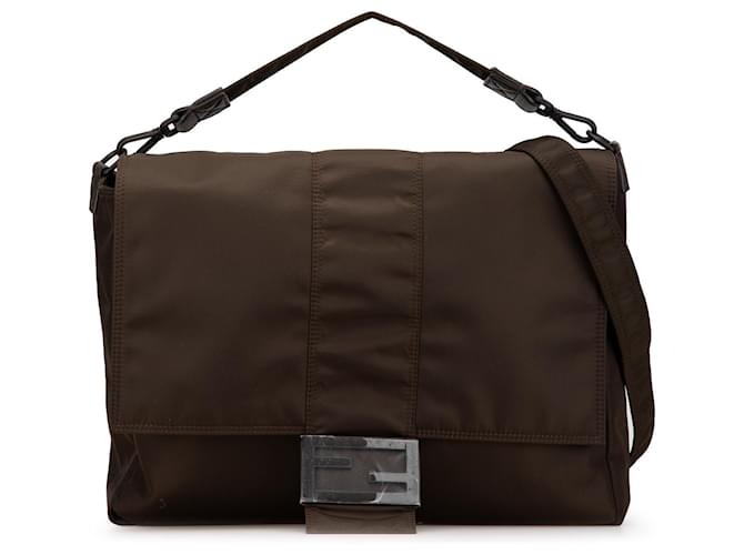 Fendi Brown Large Econyl Nylon Baguette Satchel Dark brown Cloth  ref.2173870