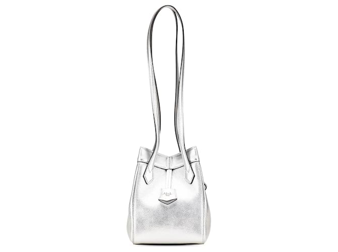 Fendi Silver Mini Leather Origami Shoulder Bag Silvery Pony-style calfskin  ref.2173888