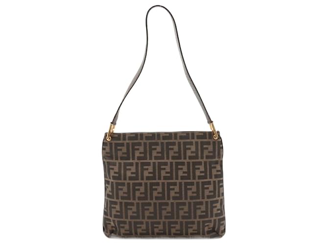 Fendi Zucca FF 15082 Leather Canvas Shoulder Bag Brown  ref.2174057