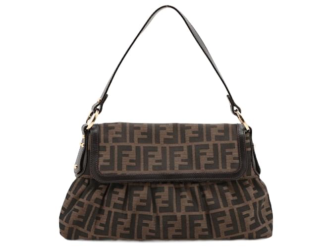 Fendi Zucca 8BR445 Leather x Canvas Shoulder Bag Brown  ref.2174064