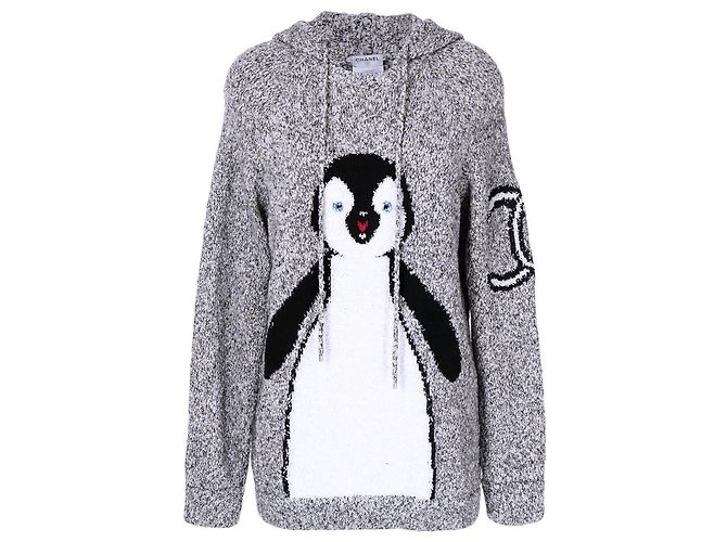 Chanel Iconischer Super seltener CC Pinguin Hoodie 42 Grau