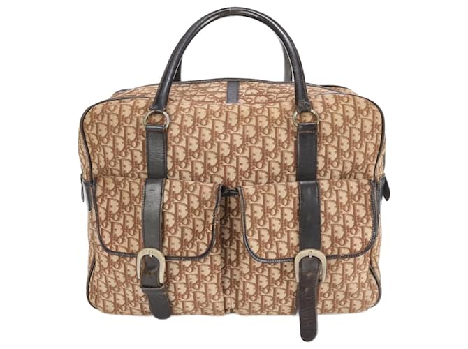 Christian Dior Trotter Canvas Leather Boston Bag Brown  ref.2174141