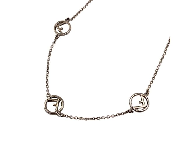 Fendi Rhinestone Choker Necklace Silvery  ref.2174227