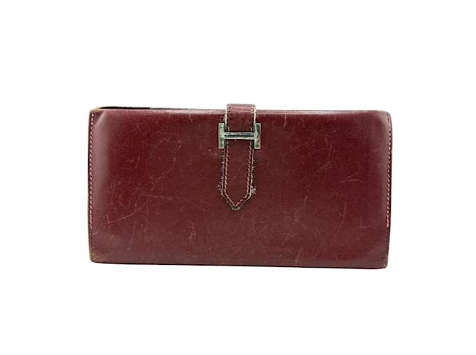 Hermès Hermes Bearn Classic Bi-fold Wallet Red Dark red Pony-style calfskin  ref.2174327