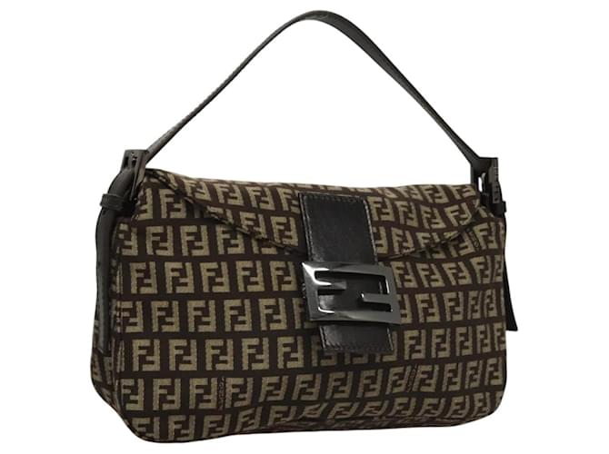 FENDI Zucchino Canvas Mamma Baguette Shoulder Bag Brown Auth 117515AM  ref.2174429