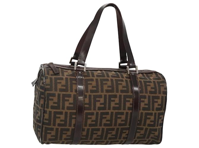 FENDI Zucca Canvas Hand Bag Black Brown Auth 118072  ref.2174455