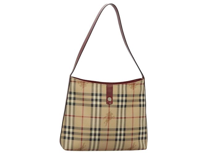 Borsa a spalla Burberry Nova Check PVC Beige Argento Auth BA1379