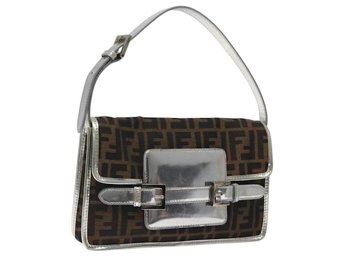FENDI Zucca Canvas Shoulder Bag Black Brown Auth 118071  ref.2174467