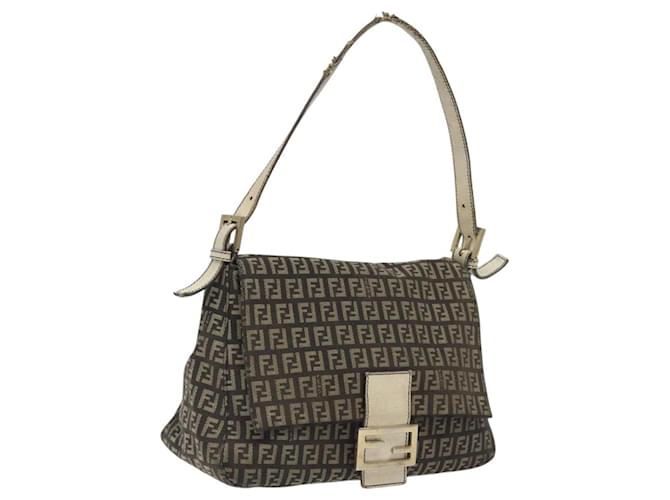 FENDI Zucchino Canvas Mamma Baguette Shoulder Bag Gray Gold Auth BA1014 Brown Golden  ref.2174502
