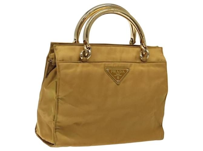 PRADA Hand Bag Nylon Metal Yellow Gold Auth 116493 Golden  ref.2174536