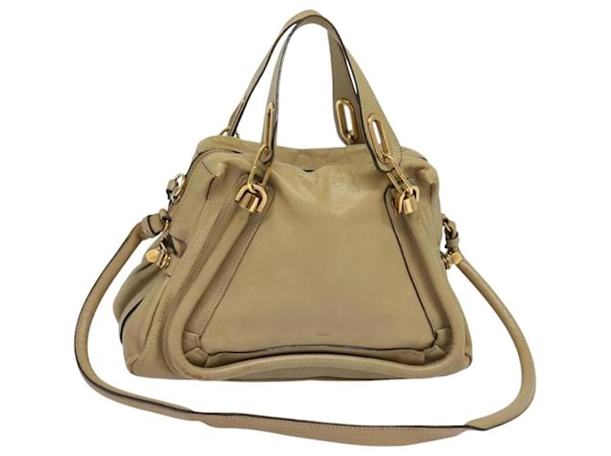 Chloé Chloe Paraty Hand Bag Leather 2way Beige Auth 117834  ref.2174542