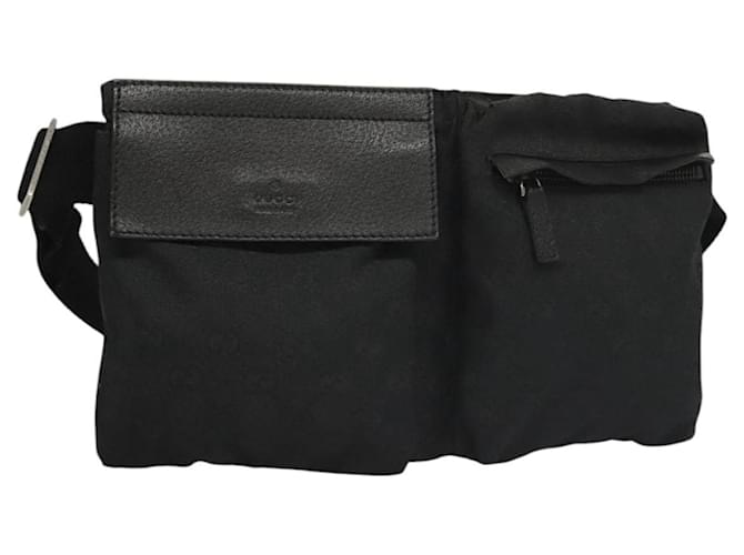 GUCCI GG Canvas Waist bag Black Silver 28566 Auth 117524 Silvery Cloth  ref.2174543