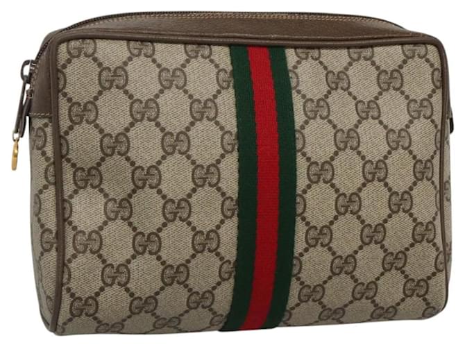 GUCCI GG Supreme Web Sherry Line Clutch Bag PVC Beige Gold 22 01 012 Auth BA1513 Golden  ref.2174546