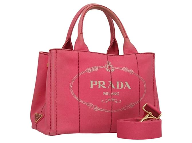 PRADA Canapa PM Hand Bag Canvas 2way Pink Gold Auth yk17782 Golden Cloth  ref.2174547