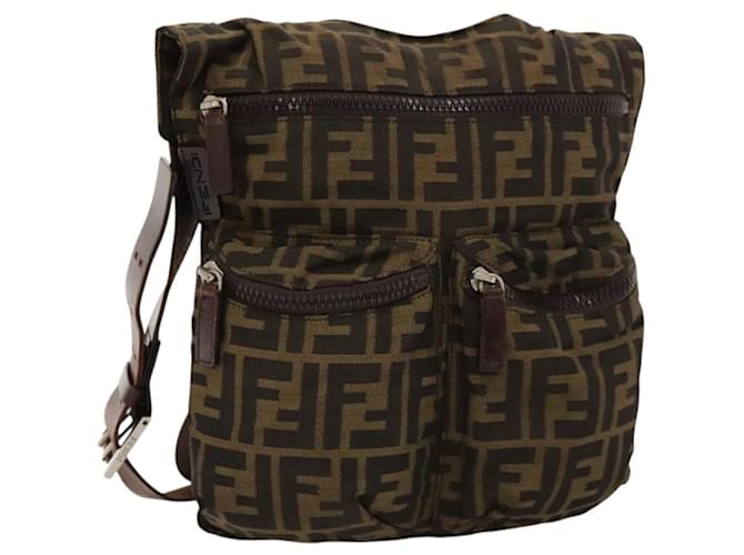 FENDI Zucca Canvas Shoulder Bag Black Brown Silver Auth bs24205 Silvery  ref.2174548