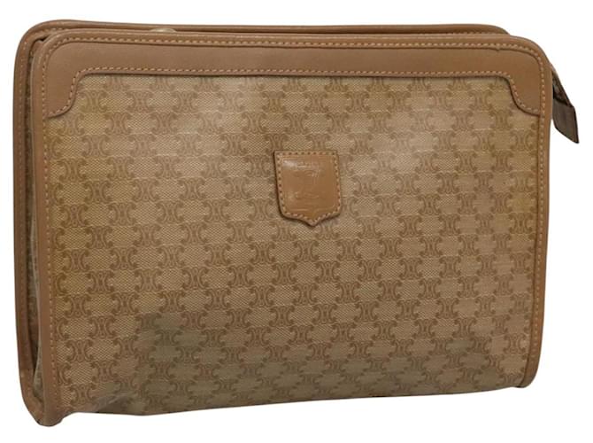Céline CELINE Macadam Canvas Clutch Bag PVC Beige Gold Auth 118210 Golden  ref.2174550
