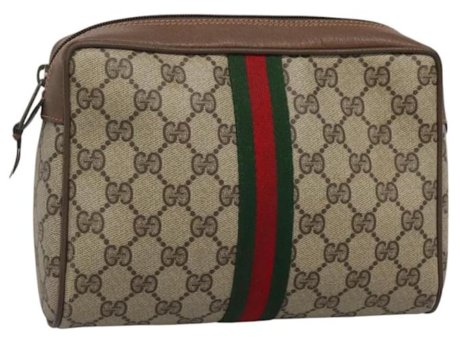 GUCCI GG Supreme Web Sherry Line Clutch Bag PVC Beige 89 01 012 Auth BA1508  ref.2174557