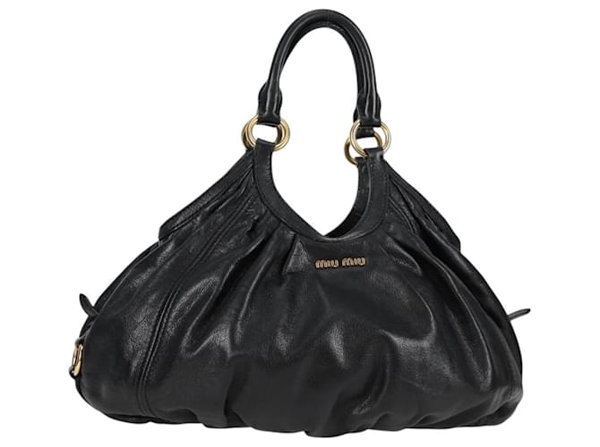 Miu Miu Hand Bag Leather Black Gold Auth 117597M Golden  ref.2174560