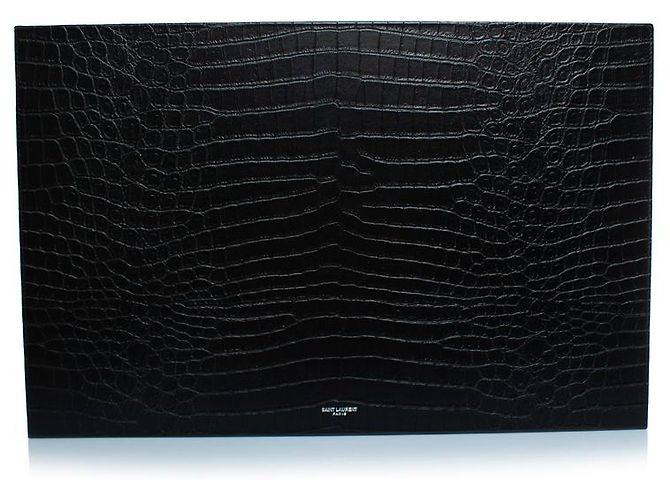 Saint Laurent, Large crocodile embossed leather box Black