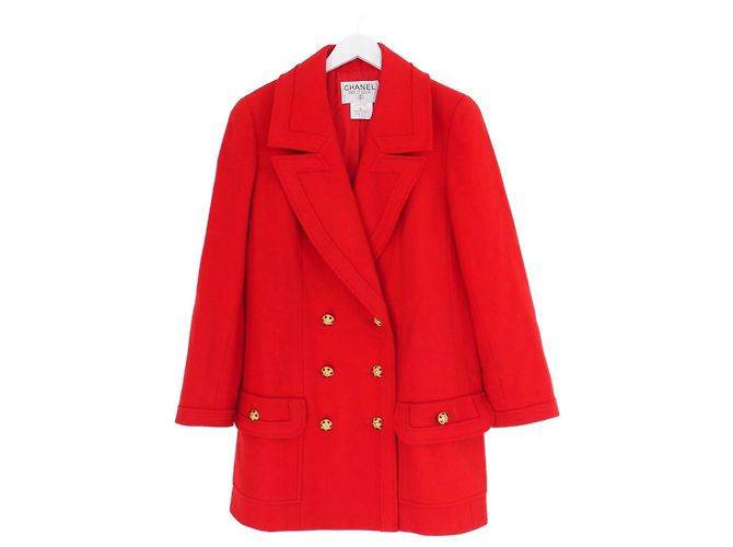 Chanel Fall 1996 96A Gripoix Button Red Wool Coat