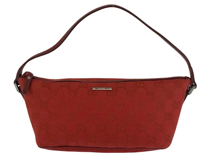 Gucci GG Canvas/Leather Handbag 07198 Red Cloth  ref.2174614