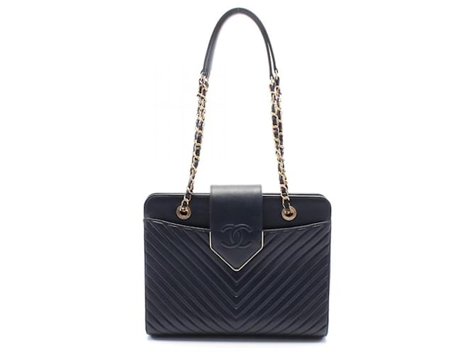 Chanel Chevron V Stitch Leather Shoulder Bag A93418 Blue  ref.2174617