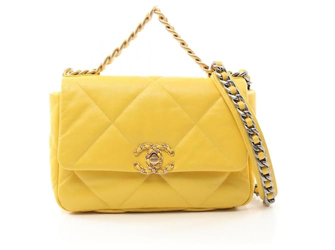 Chanel Lambskin 19 Matelasse Shoulder Bag AS1160 Yellow Leather  ref.2174618