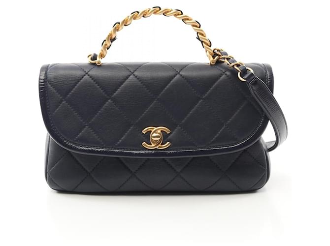 Chanel Lambskin Top Handle Matelasse Shoulder Bag AS2176 Blue Leather  ref.2174629