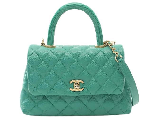 Chanel Caviar Skin Exotic Leather Coco Handle Handbag A92990 Green  ref.2174638
