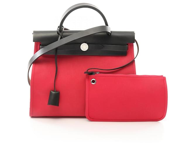 Hermès Hermes Toile Officier/Vache Hunter Herbag Zip PM Handbag 082268CK Stamp A (2017) Pink Cloth  ref.2174643