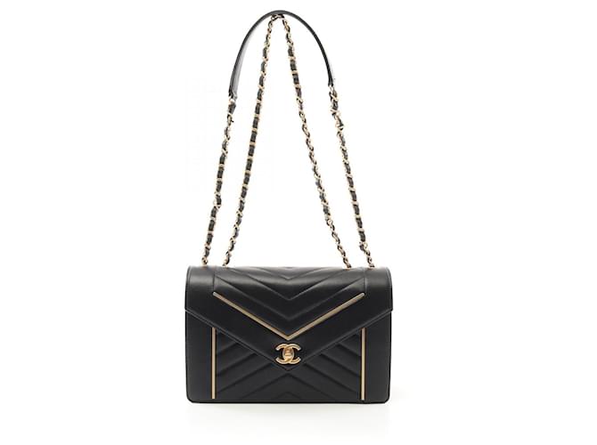 Chanel Lambskin Chevron V Stitch Shoulder Bag A91897 Black Leather  ref.2174646