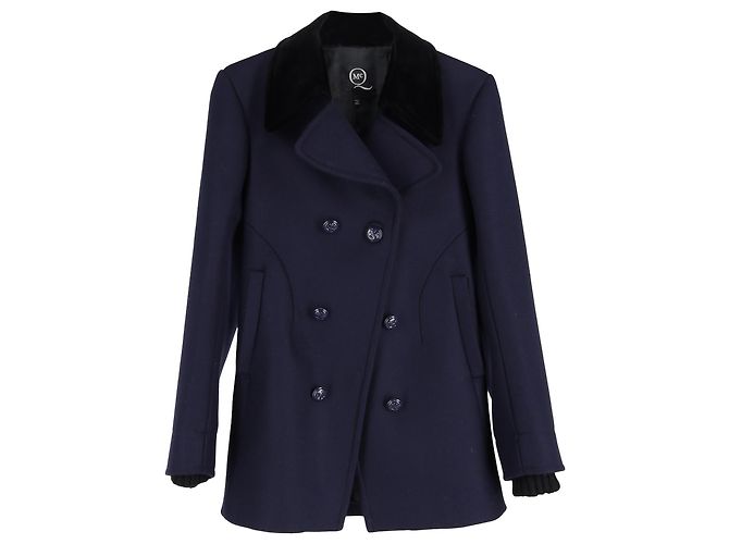 Alexander Mcqueen McQ by Alexander Double-Breasted Coat in Navy Blue Wool