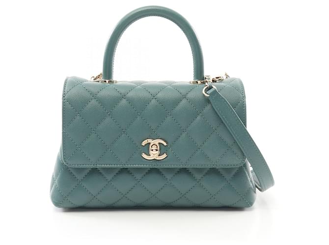 Chanel Caviar Skin Coco Handle Flap Handbag A92990 Green Leather  ref.2174673