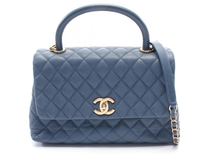Chanel Caviar Coco Handle 2way Bag A92991 Blue Leather  ref.2174674