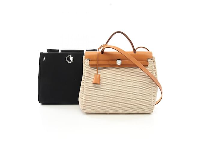 Hermès Hermes Toile H Toile Ash Vache Hunter Herbag PM Handbag G Stamp (2003) Brown Beige Cloth  ref.2174700